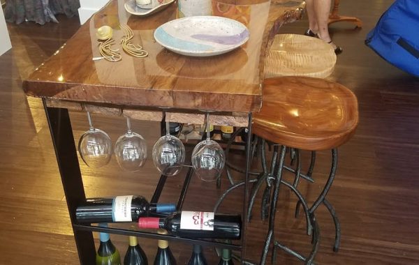 Live Edge Oak Bar with Wine Rack and Glasses Rack