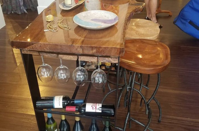 Live Edge Oak Bar with Wine Rack and Glasses Rack